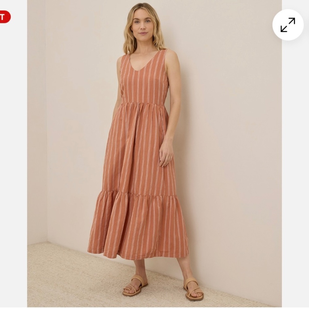Pact Canopy Linen Blend Easy Tank Dress in Hermosa Strip XL